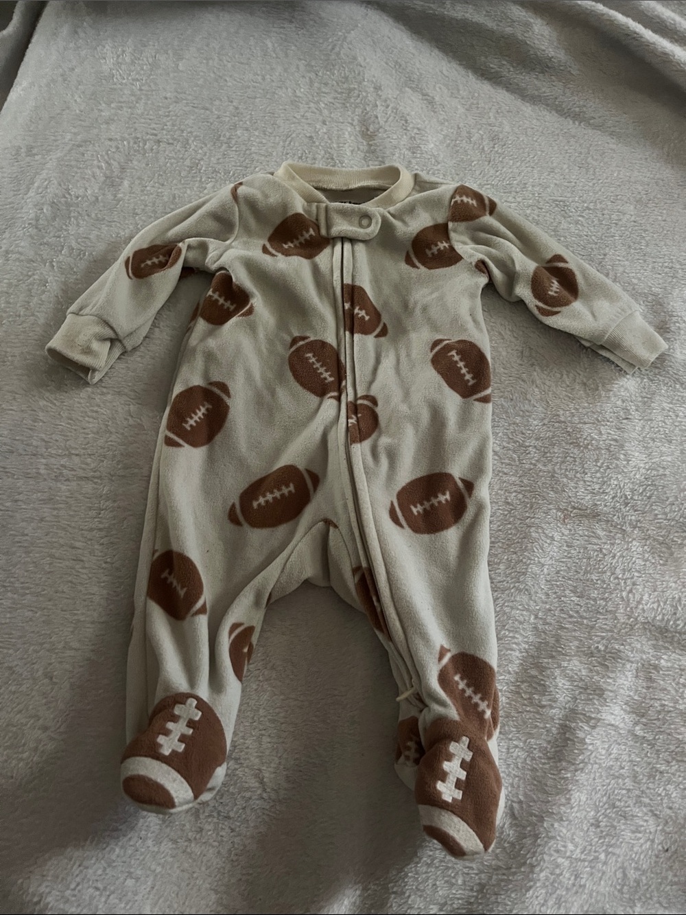 Carter's Cream One-Piece Footed Pajamas with Brown Footballs